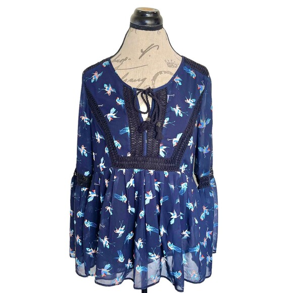 Daniel Rainn Blouse Size Large Long Sleeve Bell Peasant Bohomenia Bohowestern - Picture 4 of 12